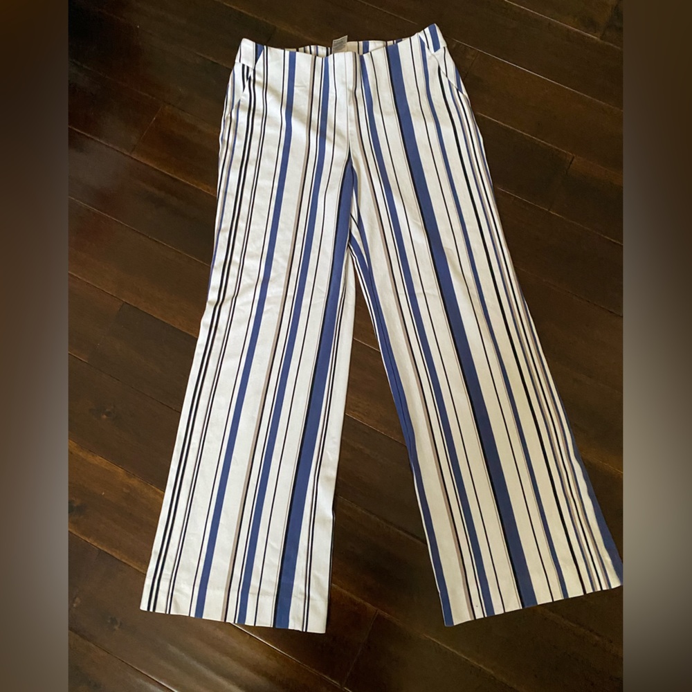 Chico's Navy and White Striped Trousers